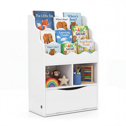 Kids Bookcase with 3-Tier Sling Bookshelf with Shelves Open Cubes and Flip Down Cabinet-Gray