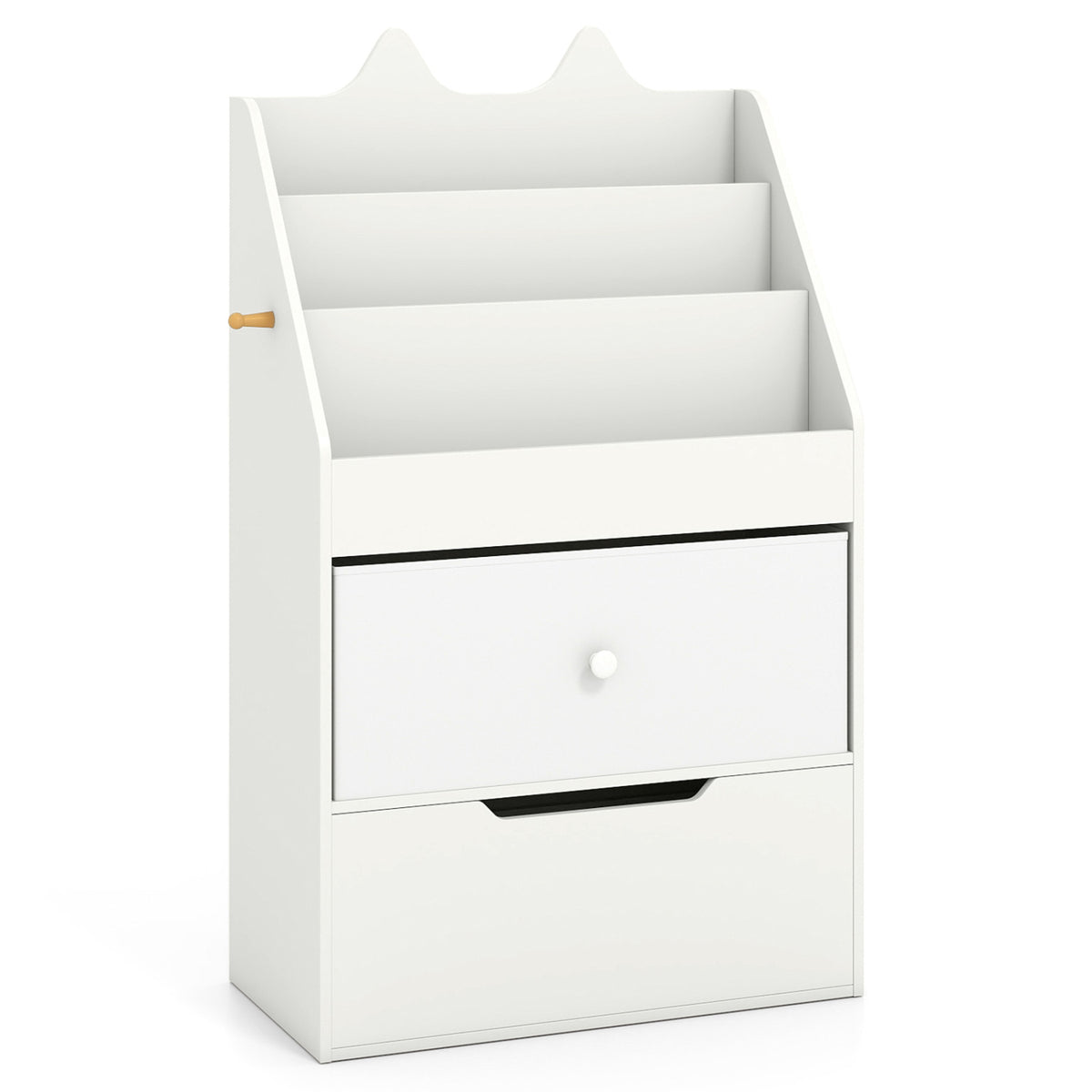 Kids Bookshelf and Toy Storage Organizer with Drawers and Hook for Kids Room-Gray