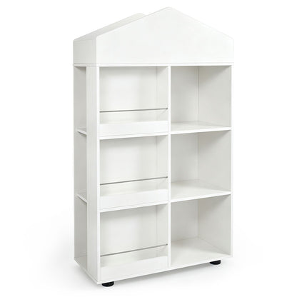 Kids Bookshelf and Toy Storage Organizer 4-Tier House-Shaped Toddler Bookcase-Natural