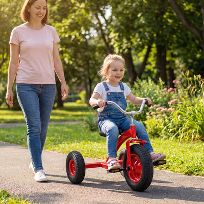 Kids green carbon steel bike with 15-inch inflatable rubber tires, ideal for ride-on play and outdoor fun.