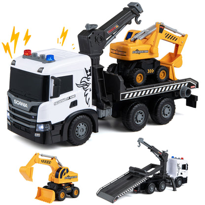 Kids Construction Truck Set Rescue Tow Truck with Sounds Licensed Scania-White