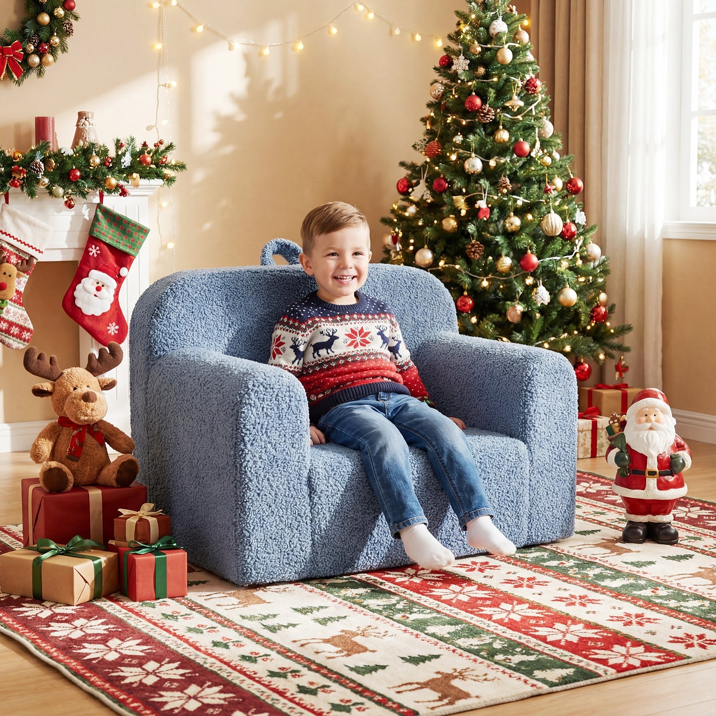 Kids Couch Portable Toddler Sofa with Anti-slip Base-Blue