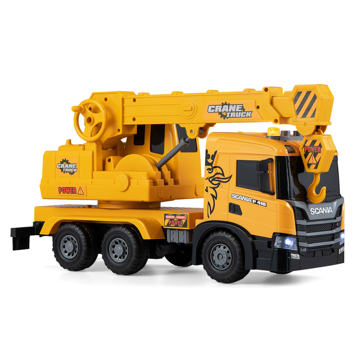 Kids Crane Truck Toy with Sounds and Telescopic Arm Licensed Scania-Yellow