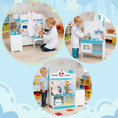 Kids Doctor Play Set with Adjustable Height Bar-Blue