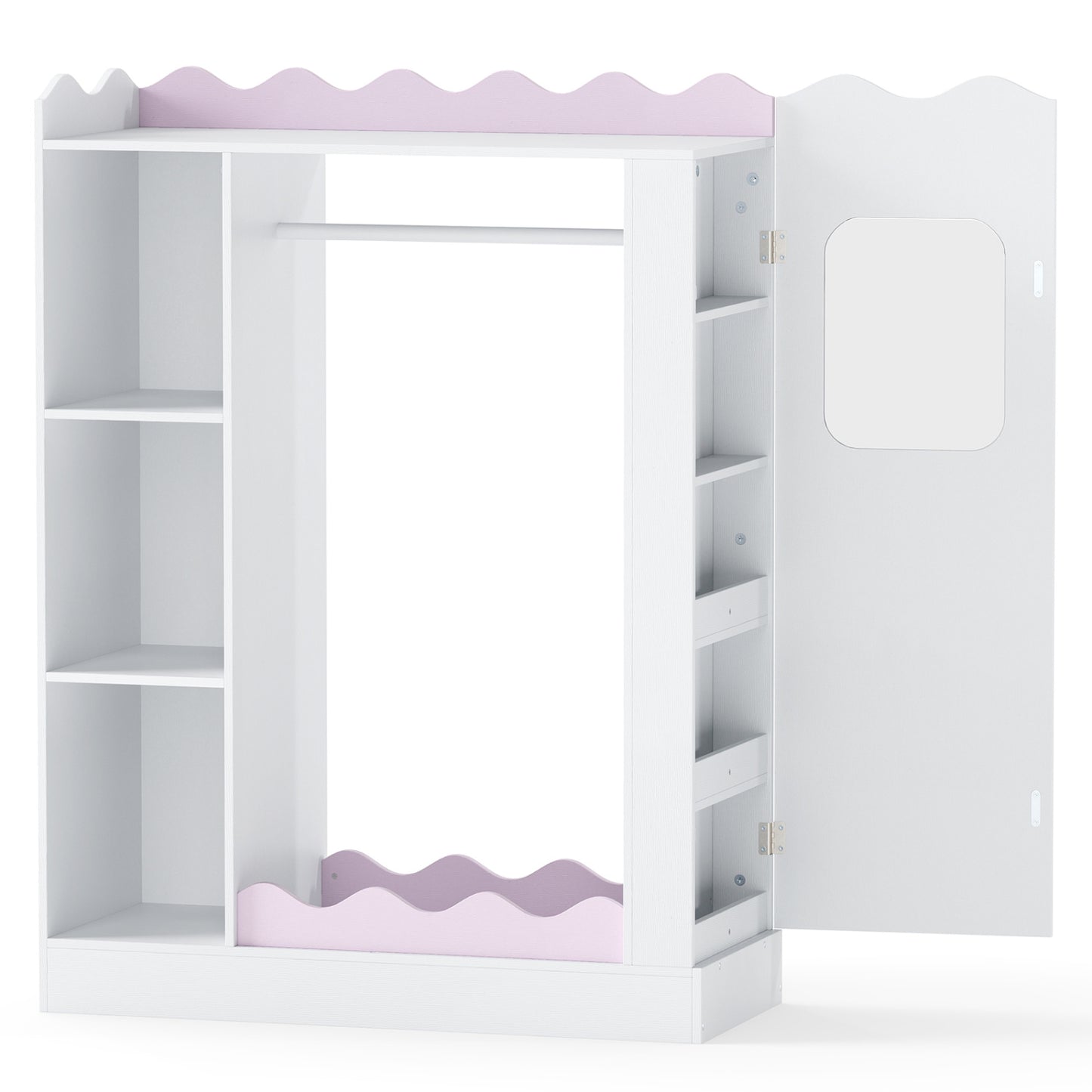 Kids Dress Up Storage with Mirrors and Hanging Rack and Shelves for Bedroom-Red