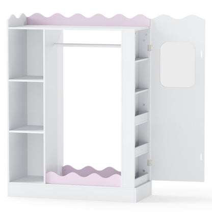 Kids Dress Up Storage with Mirrors and Hanging Rack and Shelves for Bedroom-Red