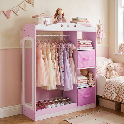 Pink kids dress-up storage with full-length mirror and open shelves, toddler and kids furniture by Direct by Wilsons Home Store