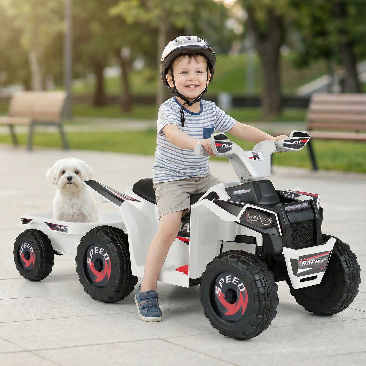 6V Kids Electric ATV Quad Car with Detachable Trailer-Green