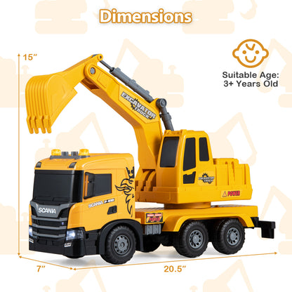 Kids Excavator Truck Toy with Adjustable Arm and Rotating Cab Licensed Scania-Yellow