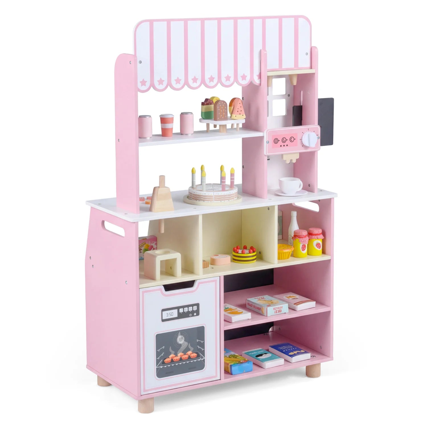 Kids ice cream shop playset with 27 accessories and ice cream machine, blue toy kitchen set for children ages 3 and up.
