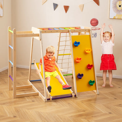 Kids Indoor Playground 6-in-1 Jungle Gym for 3-14 Years Olds-Macaron