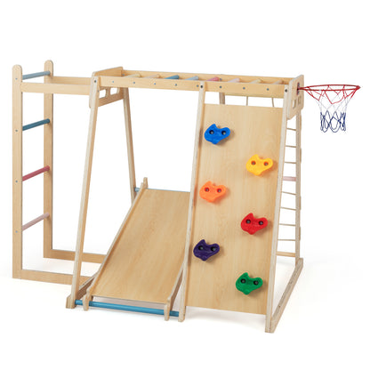 Kids Indoor Playground 6-in-1 Jungle Gym for 3-14 Years Olds-Macaron