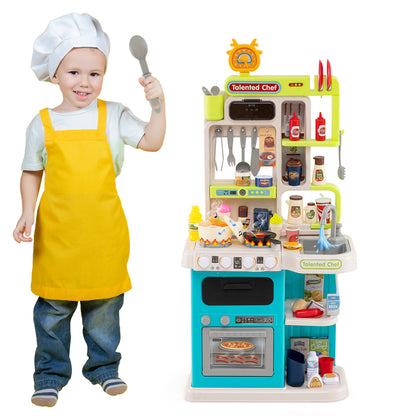 Kids Kitchen Playset Pretend Play Kitchen with Realistic Sounds and Lights-Blue