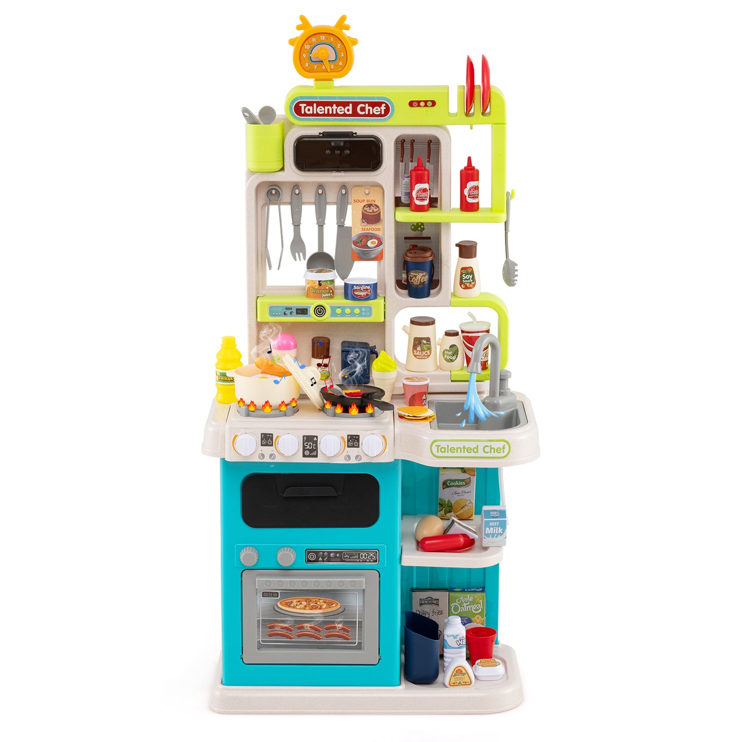 Kids Kitchen Playset Pretend Play Kitchen with Realistic Sounds and Lights-Blue