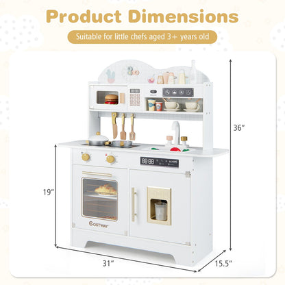 Kids Kitchen Playset with 17 Pcs Accessories and Oven Ice Maker and Stove-Pink