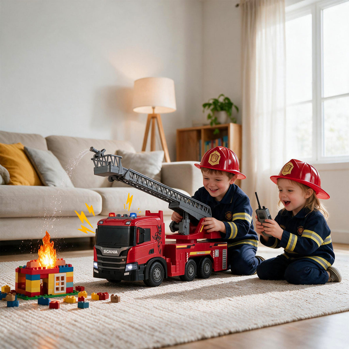 Kids Large Fire Truck Toy with Extendable Ladder Licensed Scania-Red
