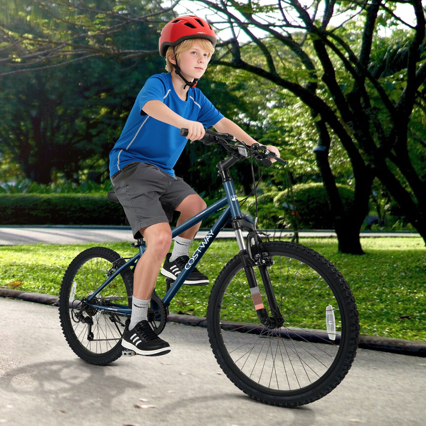 Kids Mountain Bike 20 24 Inch Child Bicycle for Boys Girls Aged 8+ Years Old Navy-24 Inch