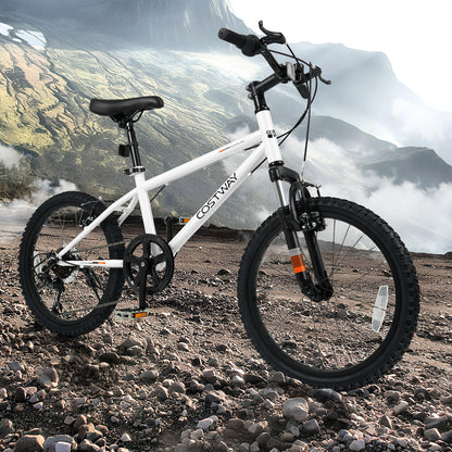 Kids Mountain Bike 20 24 Inch Child Bicycle for Boys Girls Aged 8+ Years Old White-24 Inch