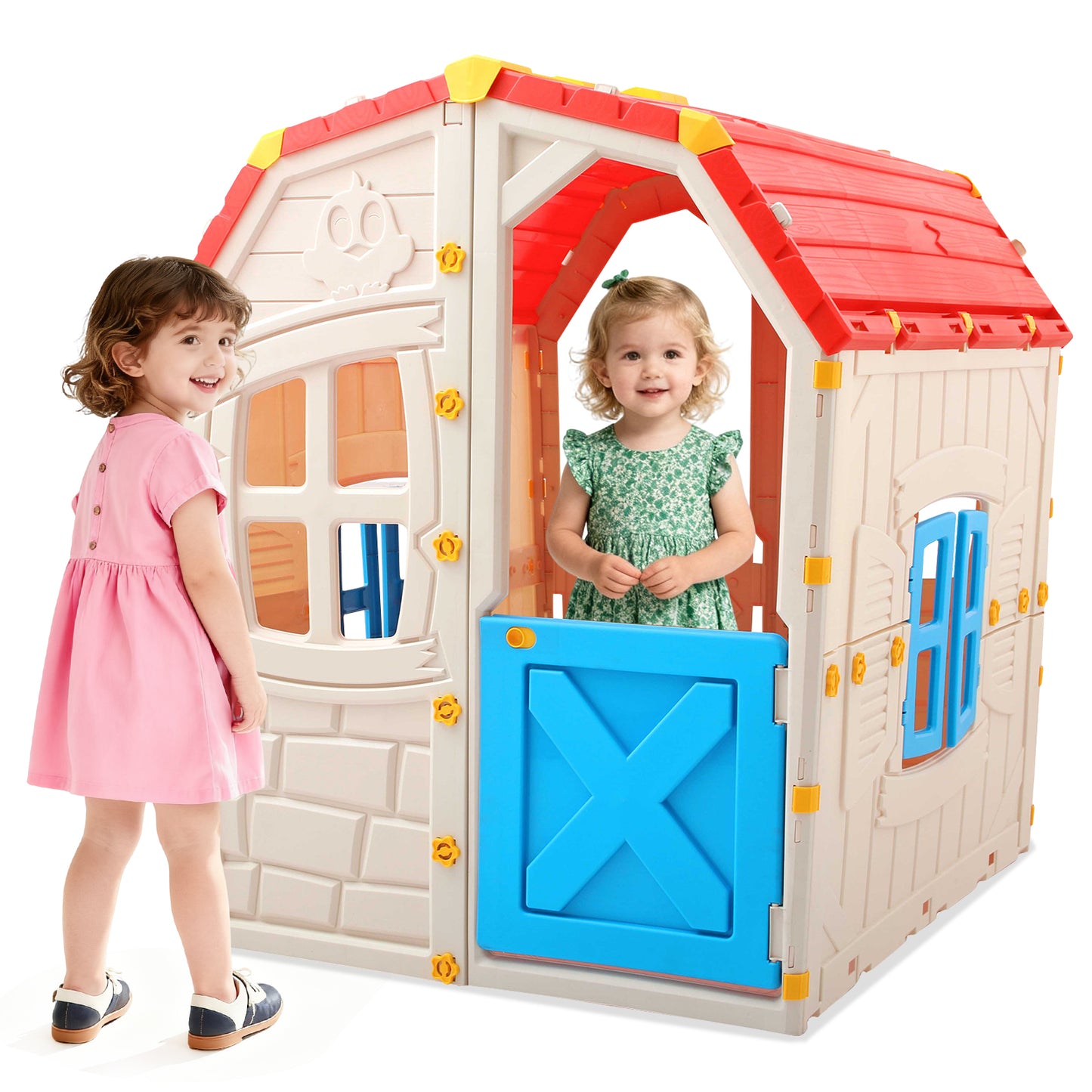 Kids Outdoor Playhouse with Openable Windows and Door for Indoor Room-Blue