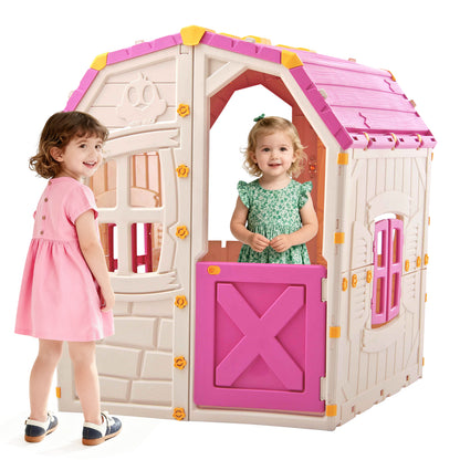 Kids Outdoor Playhouse with Openable Windows and Door for Indoor Room-Blue