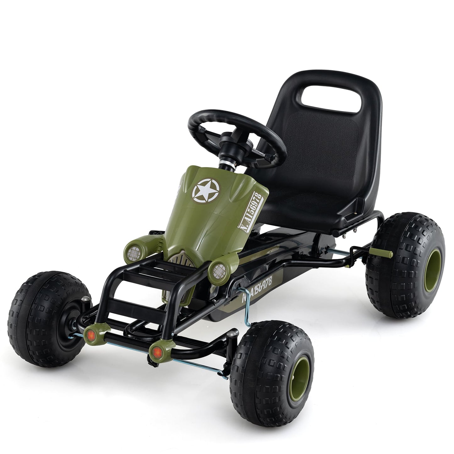 Kids Pedal Go Kart with Steering Wheel and Gear Shifter and Handbrake-Green