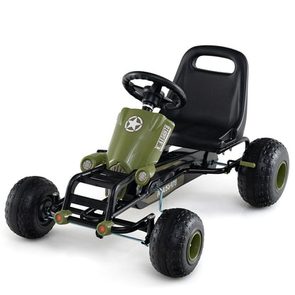 Kids Pedal Go Kart with Steering Wheel and Gear Shifter and Handbrake-Green