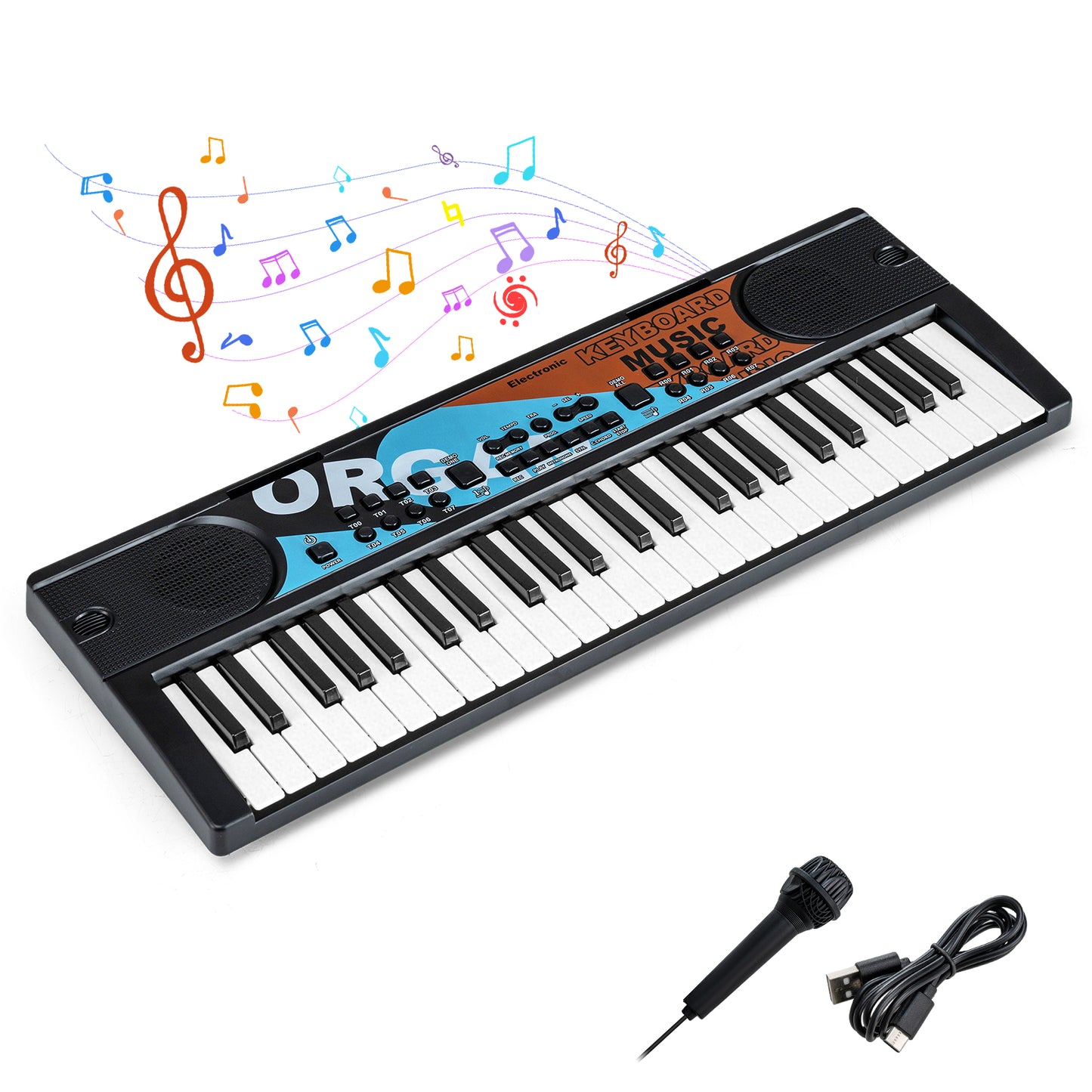 Kids Piano Keyboard 49 Keys Portable Electric Keyboard Piano with 8 Rhythms 8 Tones-Black