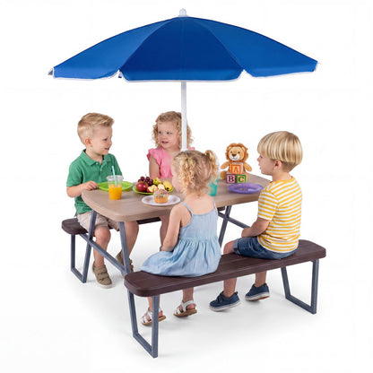 Blue kids picnic table with attached benches for up to 4 children, toddler and kids furniture by Wilsons Home Store.