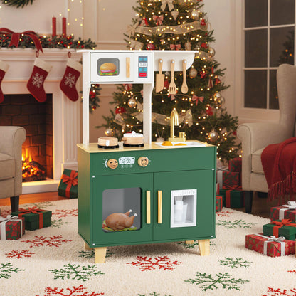 Kids Play Kitchen with Microwave and Rotation Knobs for Girls Boys Aged 3-6-Green