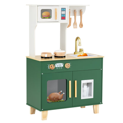 Kids Play Kitchen with Microwave and Rotation Knobs for Girls Boys Aged 3-6-Green