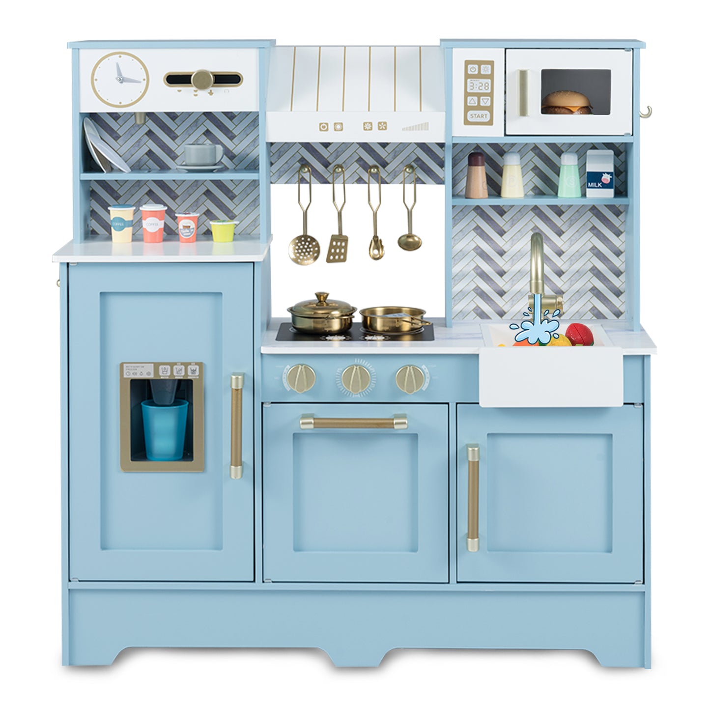 Kids Play Kitchen with Stoves and Faucet for Girls Boys Aged 3-6-Blue