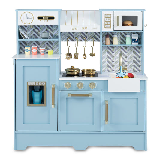 Kids Play Kitchen with Stoves and Faucet for Girls Boys Aged 3-6-Blue