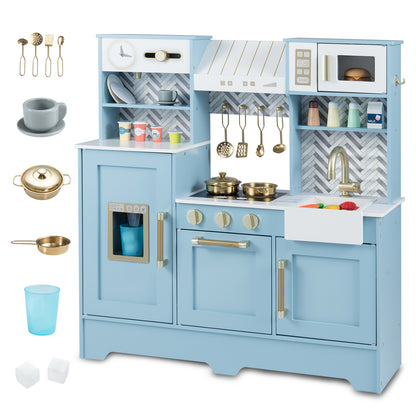 Kids Play Kitchen with Stoves and Faucet for Girls Boys Aged 3-6-Blue