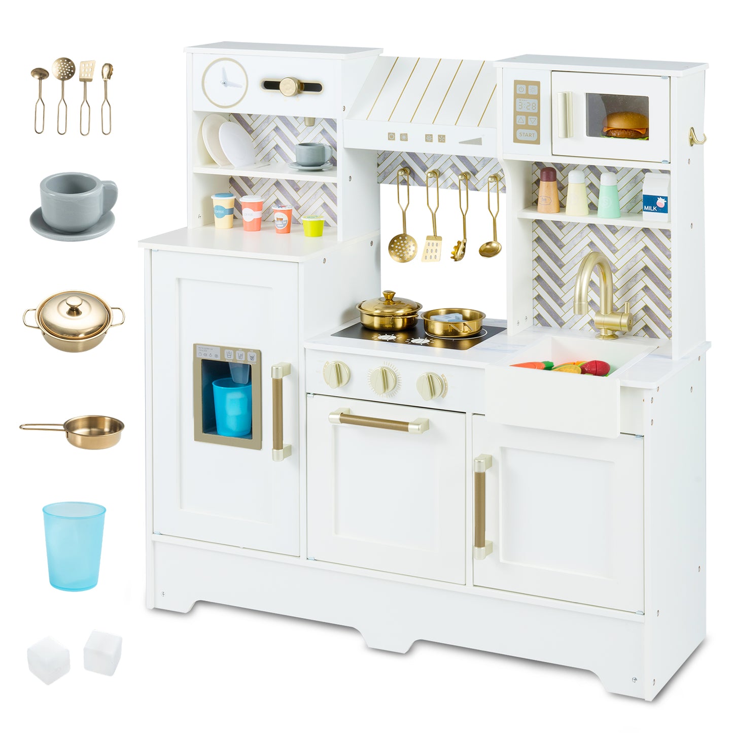 Kids Play Kitchen with Stoves and Faucet for Girls Boys Aged 3-6-Blue