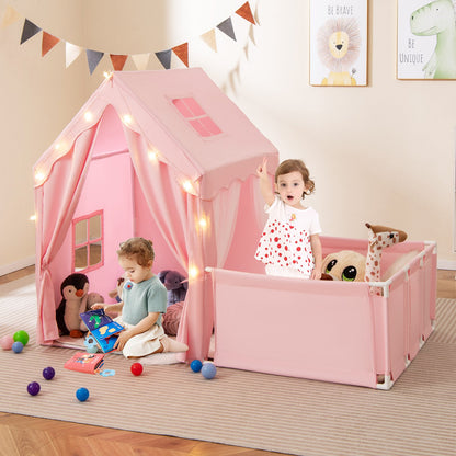Kids Play Tent with Playpen 2-in-1 Toddler Playhouse with Yard-Beige