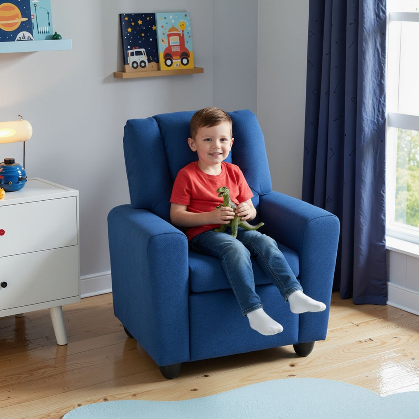 Kids Recliner Chair Push Back Toddler Reclining Armchair with Cup Holder-White