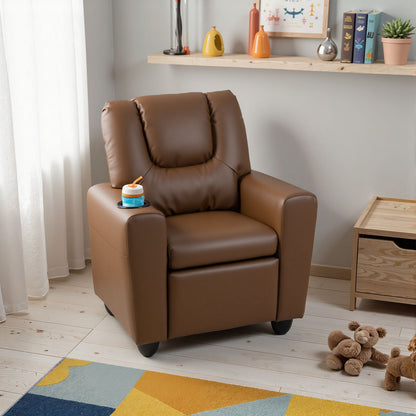 Kids Recliner Chair Push Back Toddler Reclining Armchair with Cup Holder-White