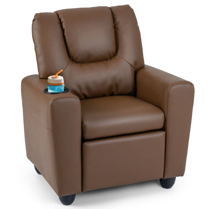 Kids Recliner Chair Push Back Toddler Reclining Armchair with Cup Holder-White