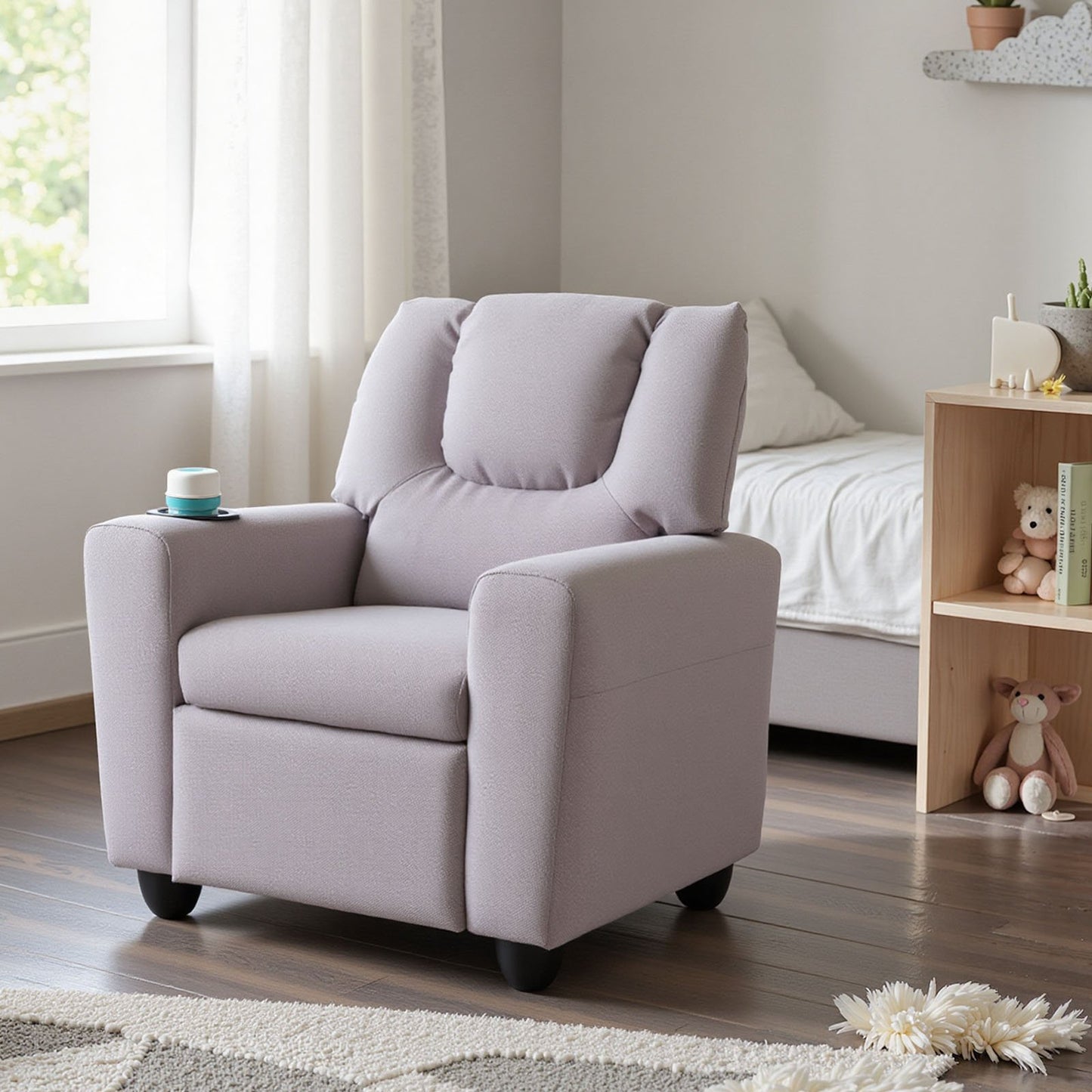 Kids Recliner Chair Push Back Toddler Reclining Armchair with Cup Holder-White