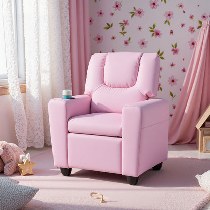 Kids Recliner Chair Push Back Toddler Reclining Armchair with Cup Holder-White