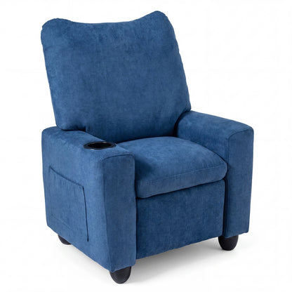 Black kids recliner toddler sofa with adjustable footrest and cup holder, designed for comfortable little seating.
