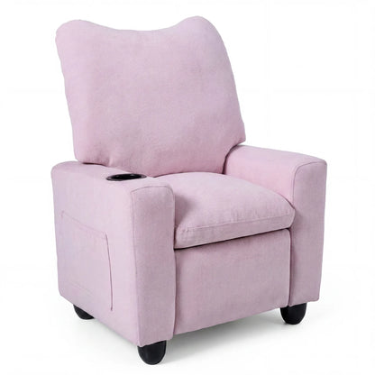 Black kids recliner toddler sofa with adjustable footrest and cup holder, ideal for children's seating and comfort.