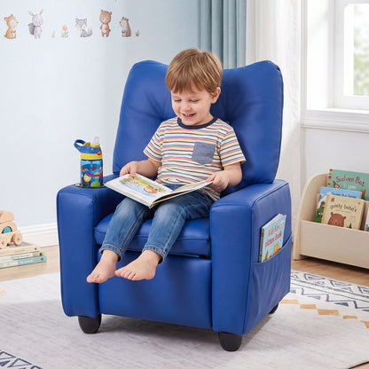 Kids Recliner with Cup Holder Armrests and Adjustable Backrest for Playroom-Black