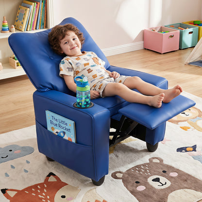 Kids Recliner with Cup Holder Armrests and Adjustable Backrest for Playroom-Black