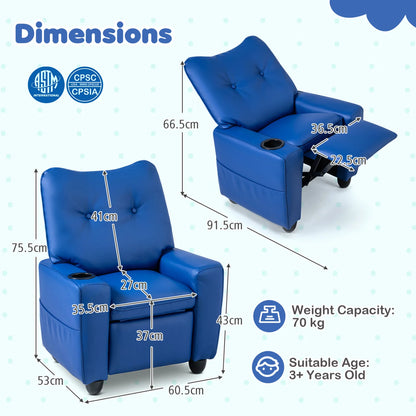 Kids Recliner with Cup Holder Armrests and Adjustable Backrest for Playroom-Black