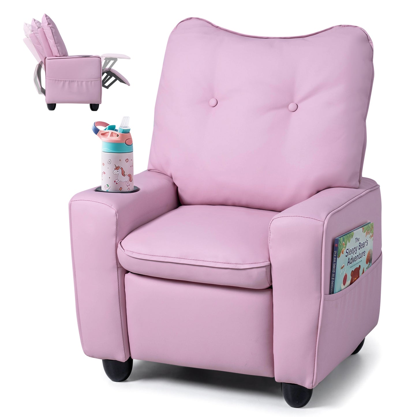 Kids Recliner with Cup Holder Armrests and Adjustable Backrest for Playroom-Black