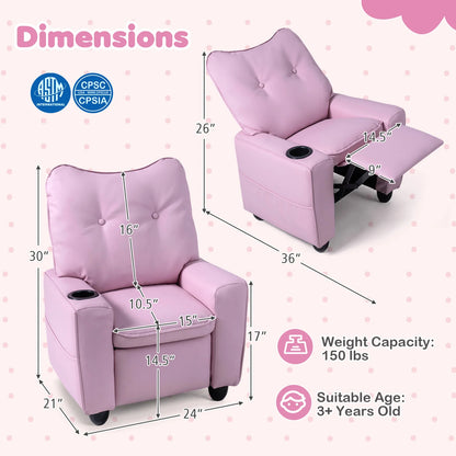 Kids Recliner with Cup Holder Armrests and Adjustable Backrest for Playroom-Black