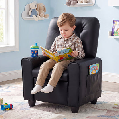 Kids Recliner with Cup Holder & Armrests and Adjustable Backrest Footrest-Black