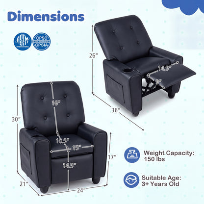 Kids Recliner with Cup Holder & Armrests and Adjustable Backrest Footrest-Black