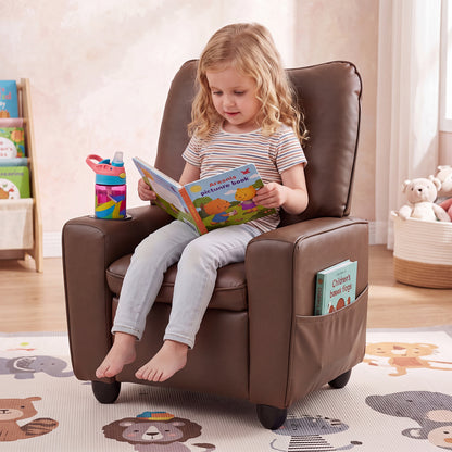 Kids Recliner with Cup Holder Armrests and Adjustable Backrest for Playroom-Black